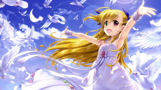 Girl white dress birds wings - detailed free wallpaper
