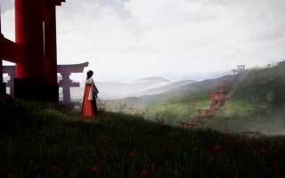Woman red dress tori hill - a hill in the background free wallpaper