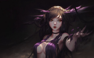 Fantasy woman purple dress long - league of legends concept art free wallpaper