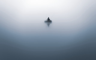 Lone boat foggy lake minimalist - anthony s waters free wallpaper