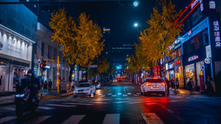 City street night car fireworks - the sidewalk free wallpaper