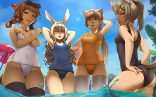 Beach girls swimsuits umbrella animal - suit free wallpaper