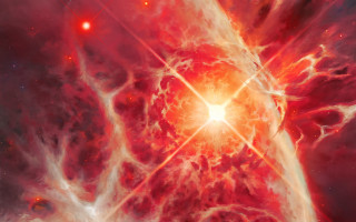 Red star cluster space fire - a digital painting free wallpaper
