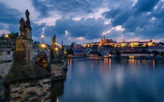City skyline castle river night - cloudy free wallpaper