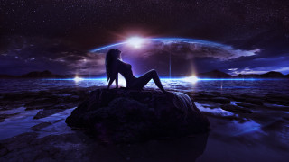Woman ocean earth space aurora - a view of the earth free wallpaper