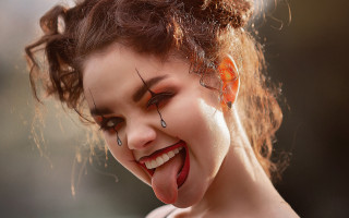 Woman tongue out blood dripping - her tongue free wallpaper