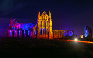 Cathedral lit cityscape night glowing - andrew law free wallpaper