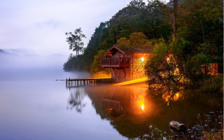 Boathouse lake dock night water - a lake free wallpaper for desktop