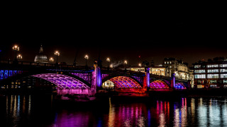 Lit bridge night cityscape reflection 2 - bruce munro free wallpaper