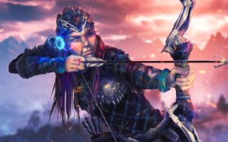 Man archer armor mountain sunset - epic fantasy character art free wallpaper