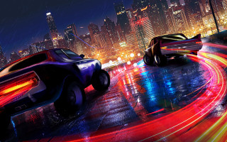 Night city cars neon traffic - city free wallpaper