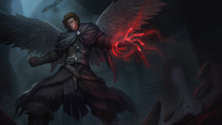 Winged man red object demon - epic fantasy character art free wallpaper
