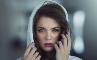 Woman hooded jacket serious portrait - jacket free wallpaper