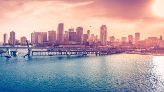 City skyline bridge water matte - a large body of water free wallpaper