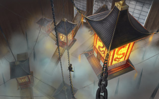Skyhouse chains pagoda fantasy architecture - andreas rocha free wallpaper