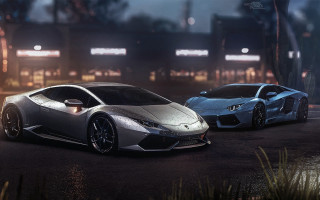 Two cars night parking lot - a dark street free wallpaper