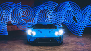 Blue sports car lighted wall - f 8 aperture free wallpaper