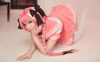Pink hair black bow cosplay - cosplay free wallpaper