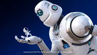 Robot holding small robot blue - a robot free wallpaper