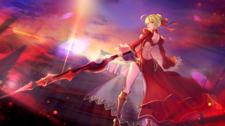 Red dress woman sword backlit - a sword free wallpaper for desktop