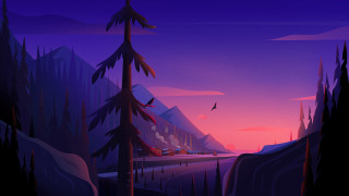Mountain landscape bird sunset purple - a purple sky free wallpaper