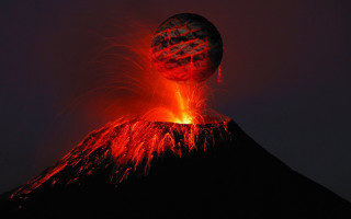 Volcano lava night redglow burning - a red glow free wallpaper