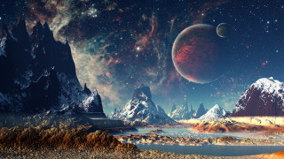 Mountain lake planet stars space 2 - david free wallpaper