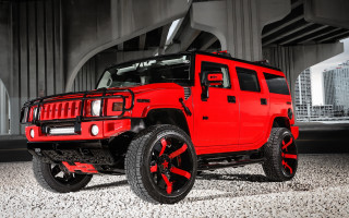 Red jeep city parking lot - a red jeep free wallpaper