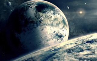 Space planets sun starfield mattepainting - a distant star in the foreground free wallpaper
