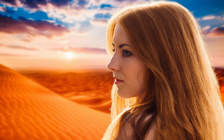 Desert sunset woman longhair cloudy - the desert free wallpaper