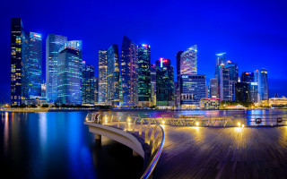 City skyline night bridge river 29 - international typographic style free wallpaper for desktop