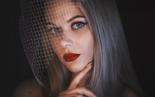 Woman veil redlipstick posing portrait - free vintage wallpaper