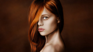 Red haired woman blue eyes 5 - a painting of a woman free wallpaper