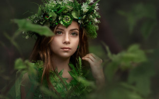 Woman leaf wreath plant eye - elinor proby adams free wallpaper