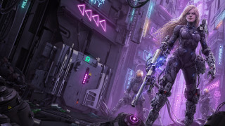 Futuristic city neon lights gun - a futuristic city free wallpaper