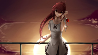 Woman railings rose moon anime - a balcony free wallpaper