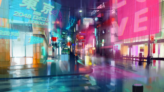 Cyberpunk city street night neon - night free wallpaper
