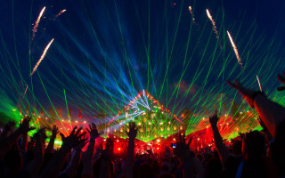 Crowd concert hands air lights - their hands in free wallpaper
