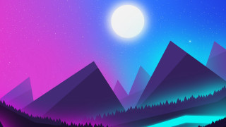 Mountain moon stream purple blue - vector art free wallpaper
