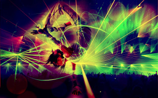 Dancing colorful light show crowd - psychedelic art free wallpaper