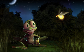 Frog grass night bird moon - a frog free wallpaper