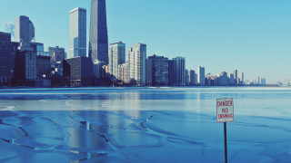 Frozen lake city skyline matte - skyscraper free wallpaper