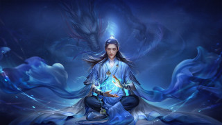 Woman crystal ball dragon fantasy - dragon art free wallpaper