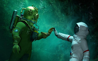 Diving suit robot underwater scene - a robot free wallpaper