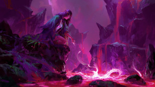 Woman purple fire cave magic - andreas rocha free wallpaper
