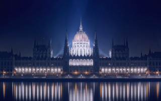 Dome clock tower night reflections - ferenc joachim free wallpaper