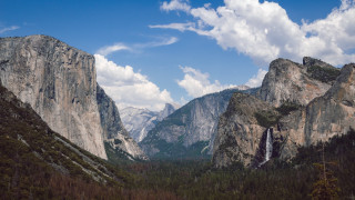 Mountain waterfall cloudy sky landscape - ansel adams free wallpaper