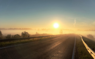 Foggy sunset road beach matte - boleslaw cybi free wallpaper