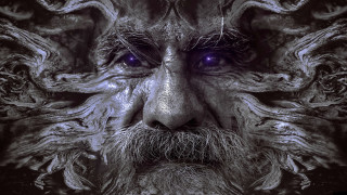 Bearded man blue eyes psychedelic 2 - a strange look free wallpaper