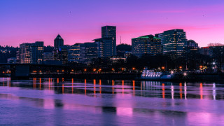 City skyline river bridge dusk - dusk free wallpaper